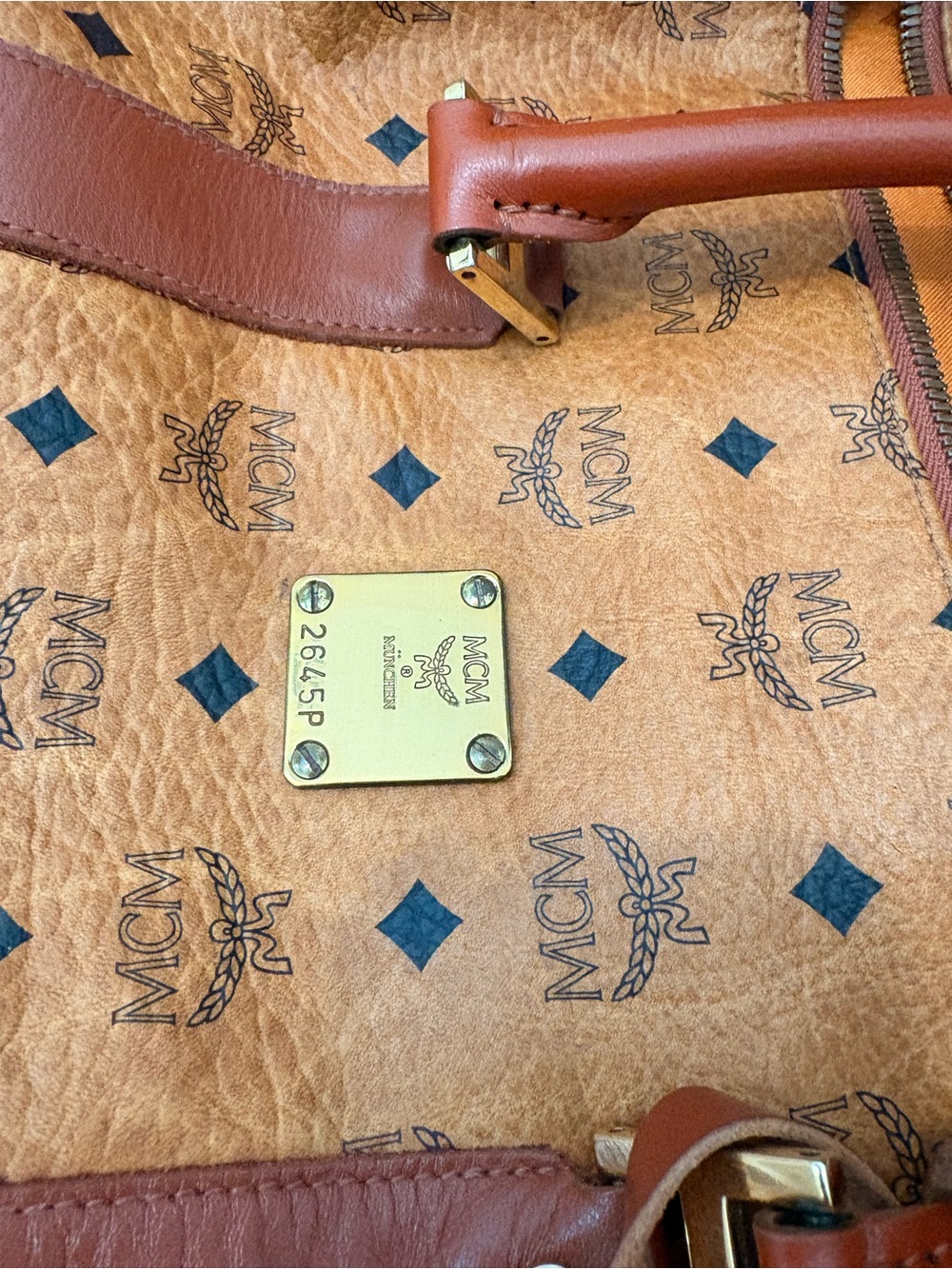 MCM Visetos Cognac Large Travel Duffle with COA NO STRAP - Picture 5 of 8